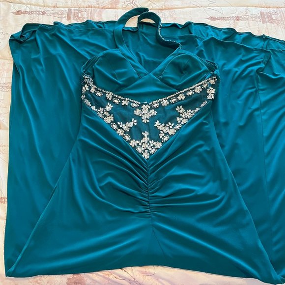 🔥FINAL SALE🔥 Morgan & Co. Turquoise Formal/Evening/Wedding/Prom Dress Size 13/14 - Picture 8 of 13